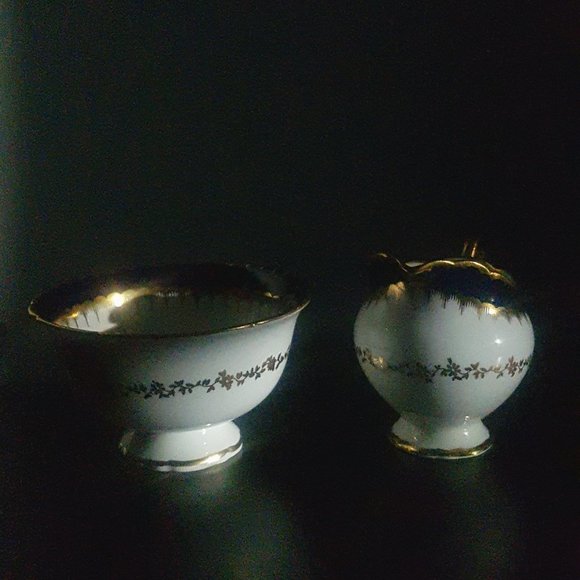 [COALPORT] Cobalt Spearpoint Small Bowl and Pitcher [6143 and 3691] (c. 1920-60) - Picture 9 of 12